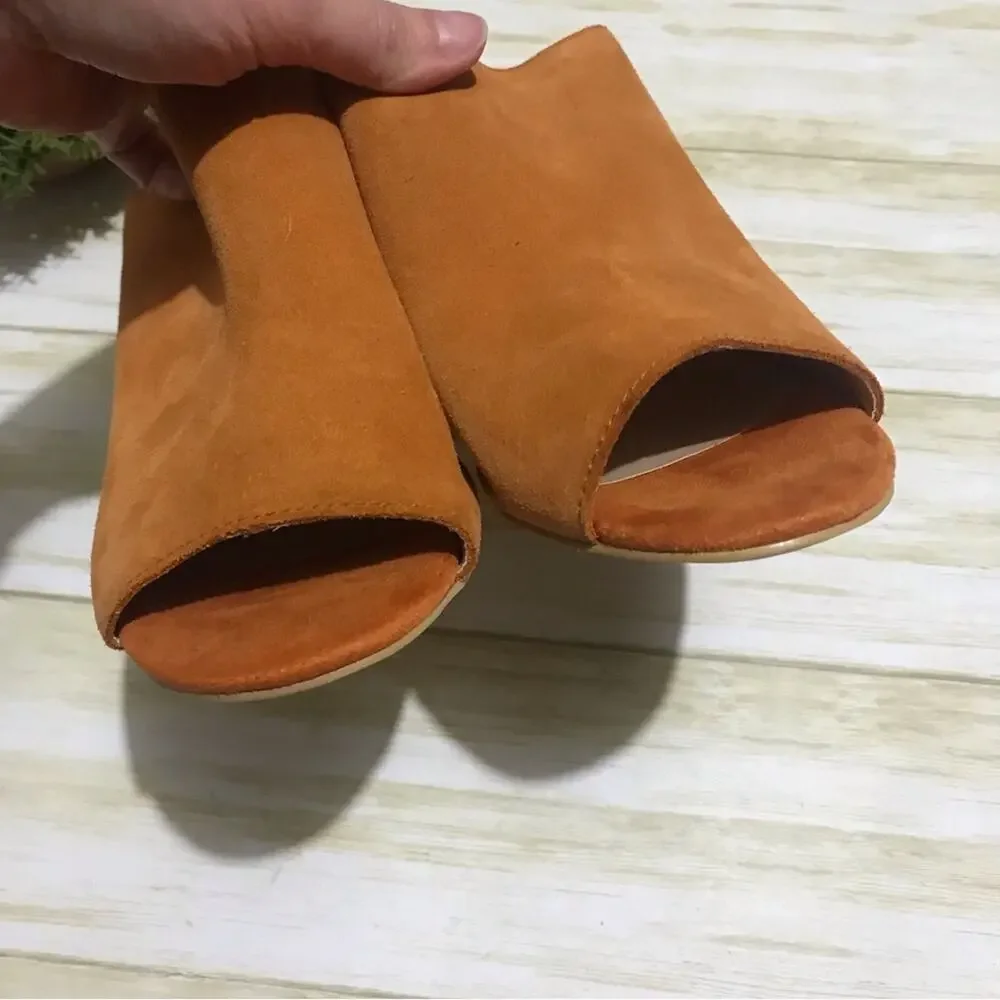 Sbicca Orange Suede Leather Open Peep Toe Jute Espadrille Heel Shoes‎ Size 9